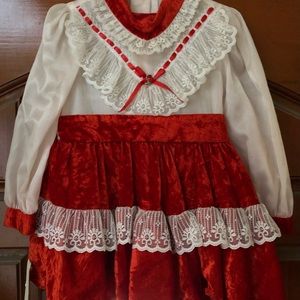 Red and white with lace and red velvet pageant dress – 18 month old.